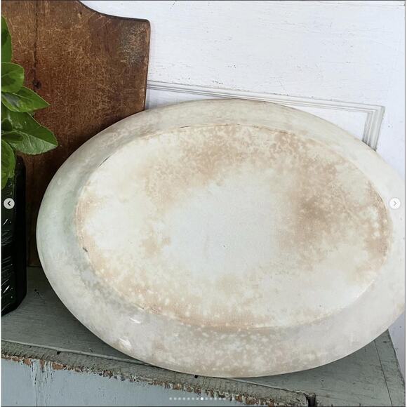 Antique Large Ironstone Platter Stained Crazed Toasty Flea Bites Cottage Core - Picture 7 of 10